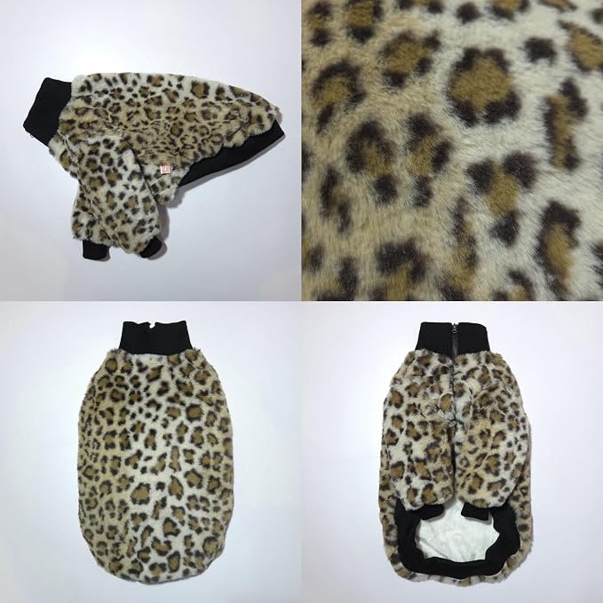 D DOGGYSTAR Italian Greyhound Winter Faux Fur Zip Up Coat Warm Plush Jacket for Slim Long Leg Dogs (M,Zip-up Leopard)