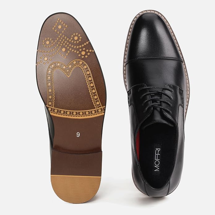 Mens Classic Cap Toe Dress Shoes Oxford for Office | Polished PU Outer Shell,Ventilated Comfortable Latex Insole. Formal Footwear Suited for Office Engagements ,Outings,Weddings