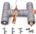 PETOCAT Cat Tunnel 4 Way with Teaser Wand & 2 Plush Ball, 5 Shapes Available, 54/80.7" L, H-Shaped Collapsible Pet Play Tube Maze for Kitten Puppy Bunny Ferret Rabbit, Indoor/Outdoor Peekaboo Cave