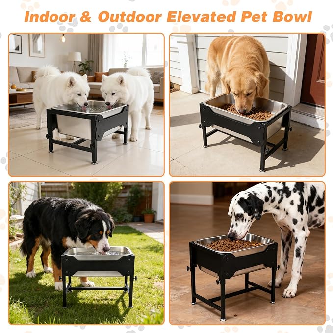 4 Gallon Elevated Dog Water Bowl, 4-Height Stand for Large Dogs | 4 Gallon Stainless Steel Bowl, 4 Heights 9.65-15.16 in, Non-Slip Feet, Indoor Outdoor Use, Easy-Clean Surface, Large Breeds