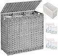 SETVSON Laundry Hamper with Lid Laundry Basket 132 L PE Rattan, Gray | 35 Gal PE Rattan Hamper with Lid, 4 Removable Washable Liners, 6 Mesh Laundry Bags, Steel Frame, Side Handles