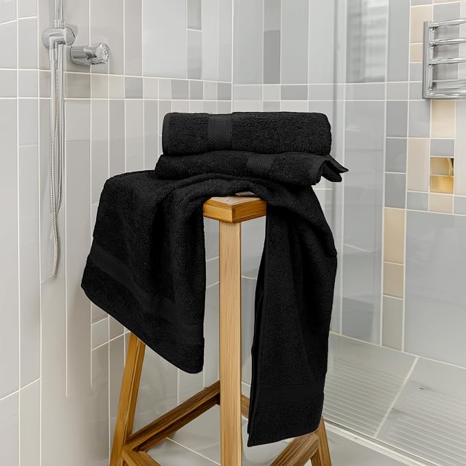 Large Bath Towels Set of 6 – 100% Cotton Terry – 24" x 50" – Quick Dry, Soft & Highly Absorbent – Black Towels for Bathroom, Gym, Spa, Pool & Daily Use