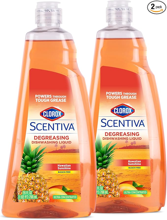 Clorox Scentiva Dish Soap with Island Sunshine Fragrance, Tropical Aromatic Scent, Grease-Fighting Dishwashing Liquid, 26 Fl Oz, 2 Pack Multi-Pk