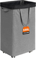 CHICVITA 100L Laundry Basket with Wheels, Slim Laundry Hamper with Removable Wash Bag for Bedroom, Clothes Hampers for College Dorm, Light Grey