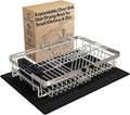 Dish Drying Rack Over The Sink with Utensil Holder, Mat | Expandable Stainless Steel Dish Drainer for Small Kitchen, Apartment, RV, Counter Space Saving, Perfect Fit, Rustproof