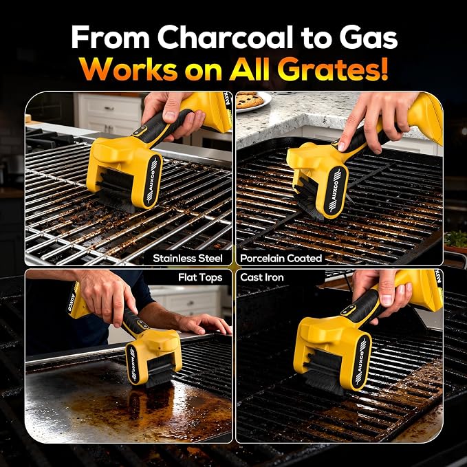 Grill Brush – Electric Grill Brush for Outdoor with 700 RPM Stainless Roller, Grill Cleaner Bristle Free, 90-Min Runtime，LED Light, 21V Rechargeable Grill Cleaning Tool for Gas & Charcoal Grills