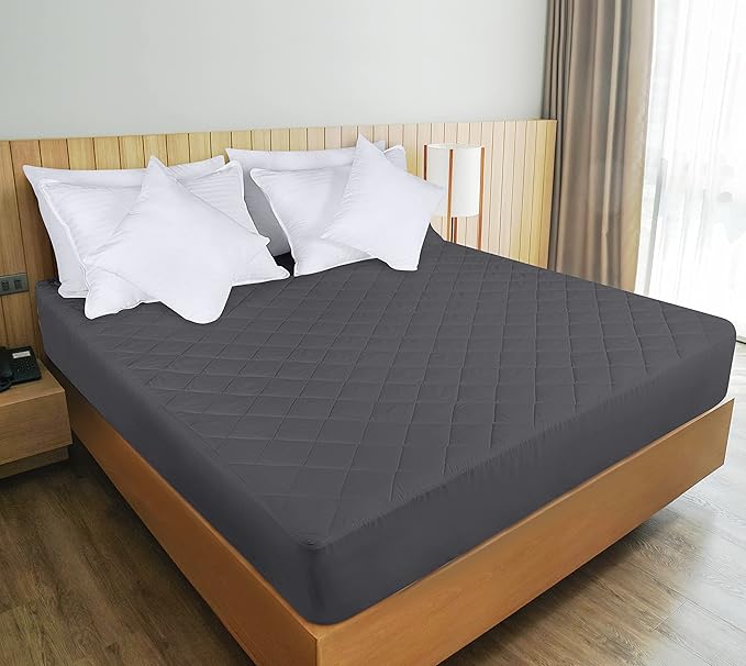 Quilted Fitted Mattress Pad, King Mattress Protector Topper with Deep Pocket Stretches up to 16 Inches, Machine Washable Mattress Cover by Utopia Bedding (Grey)