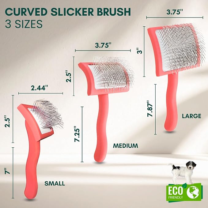 Premium Slicker Brush for Dogs - Long Pin for Poodles, Doodles & Long Haired Dogs, Deshedding & Dematting Tool, Slicker Dog Brushes for Grooming (Coral, Curved Large)