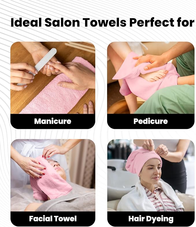 Avalon Towels Salon Towel - Pink Hand Towels Bulk Pack of 24 - 100% Cotton Absorbent Spa, Facial & Gym Towel for Working Out - 16x27 Inches (Not Bleach Proof)
