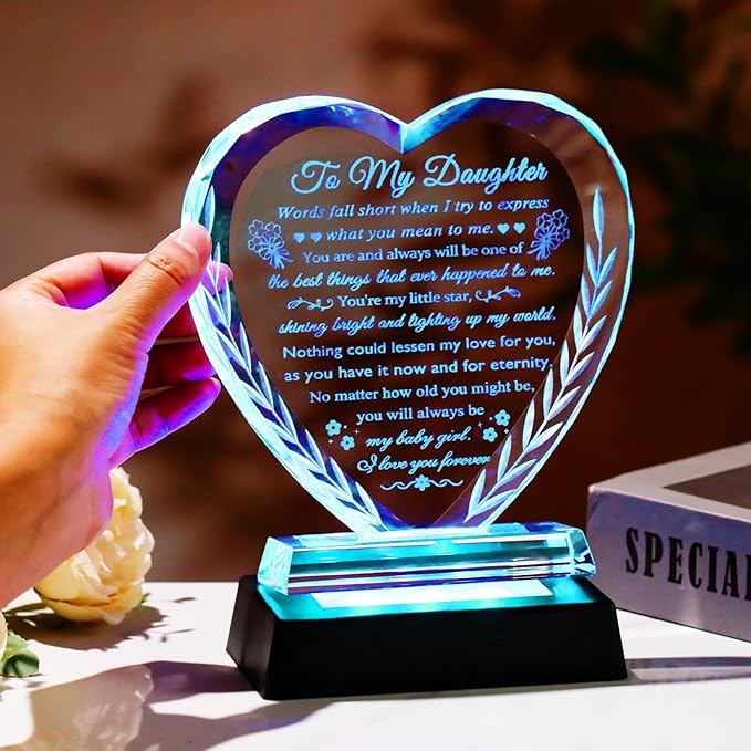 YWHL Daughter Gifts from Dad Mom, Meaningful Birthday Gifts for Daughter Adult with Colorful Light Base, to My Daughter Christmas Graduation Mother's Day Present Ideas