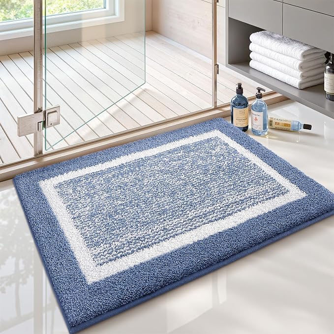 Color&Geometry Small Bath Mats for Bathroom Simple and Stylish, 16"x24" Blue Bathroom Rugs, Non Slip, Absorbent, Soft, Washable, Microfiber Bathmat Shower Mat Outside Shower