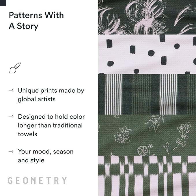 GEOMETRY Kitchen Tea Towels - Quick Dry Microfiber Dish Towels for Kitchen - Meadow 18" x 30" - 5 Pack