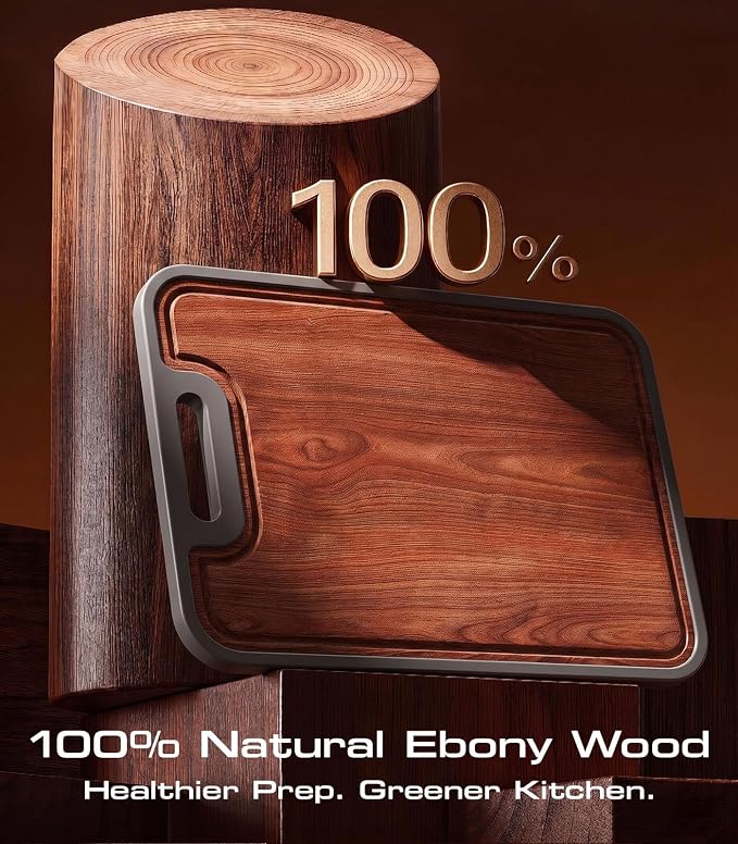 Titanium Cutting Boards for Kitchen, Ebony Wood Cutting Board BPA-Free, Large(15.8"x11") Dual-Sided Non Toxic Chopping Board for Hygienic Food Prep, Knife-Friendly, with Juice Groove
