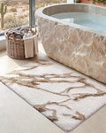 DEXI Bathroom Rug Mat 36x24, Soft and Absorbent Marble Bath Mat, Non Slip Machine Washable Bath Rugs for Shower Floor, Tub, Sink, White and Beige