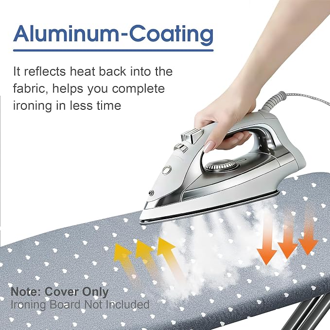 Ironing Board Cover and Pad for Standard Size 15" x 54", Dark Gray | Aluminum Coating, Thick Scorch & Stain Resistant Padding, Heavy Duty Iron Board Cover with Elastic Edge, Adjustable Fastener