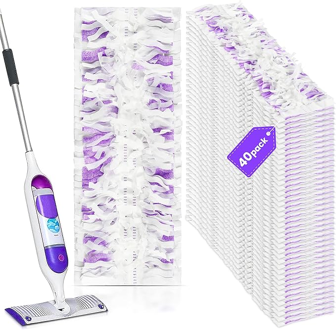 Pure Realm 40 Cout Power Mop Pads Refills for Powermop , Multi-Surface Disposablen swiffer Power Mop Pads，Unscented Spray Cleaning Repalcement Pads Refill