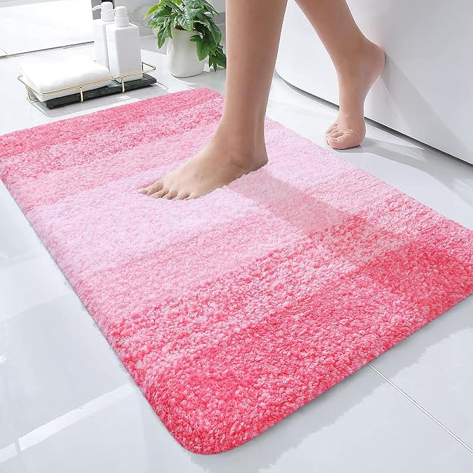 OLANLY Small Bathroom Rugs Mat 24x16, Extra Soft Absorbent Microfiber Bath Rugs, Rubber Backing, Quick Dry, Machine Washable Bath Mats for Bathroom Floor, Tub and Shower, Home Decor Accessories, Pink
