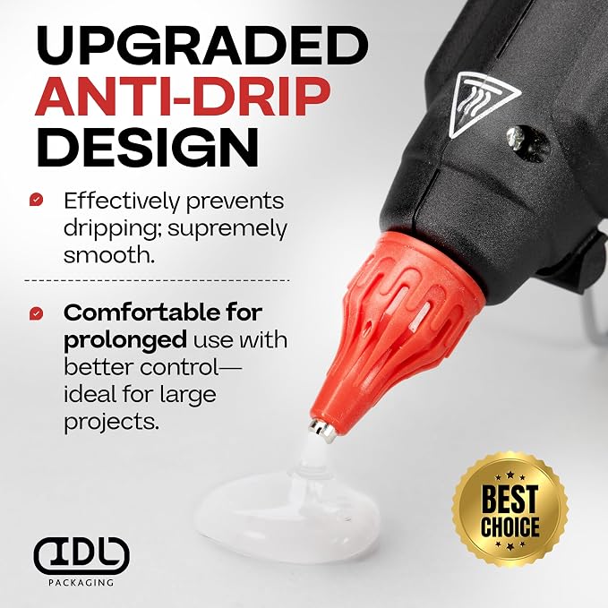 IDL Packaging GG-220 Industrial 200W Hot Glue Gun with 10 pcs Glue Sticks - 1/2" x 10" Full-Size Glue Sticks - Hot Glue Gun Kit for Variety of Surfaces: Foam, Vinyl, Leather, or Upholstery