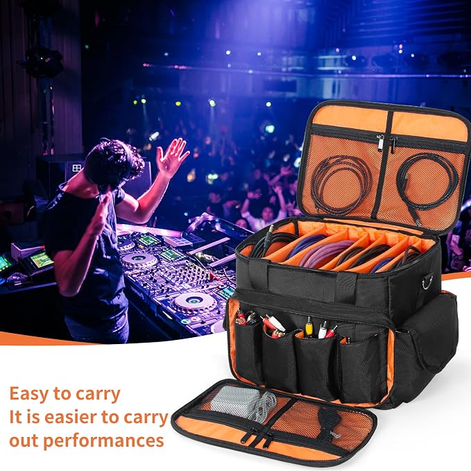 IBVIVIC DJ Cable File Bag with 6 Detachable Dividers High Capacity Gig Cable Bag for Cords,DJ Gear,Sound Instrument and Accessories
