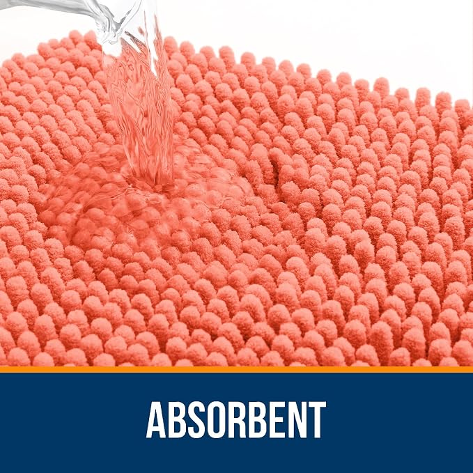 OLANLY Bathroom Runner Rugs 59x20, Extra Soft Absorbent Chenille Bath Rugs, Rubber Backing Quick Dry, Machine Washable Long Bath Mats for Bathroom Floor, Tub and Shower, Home Decor Accessories, Coral