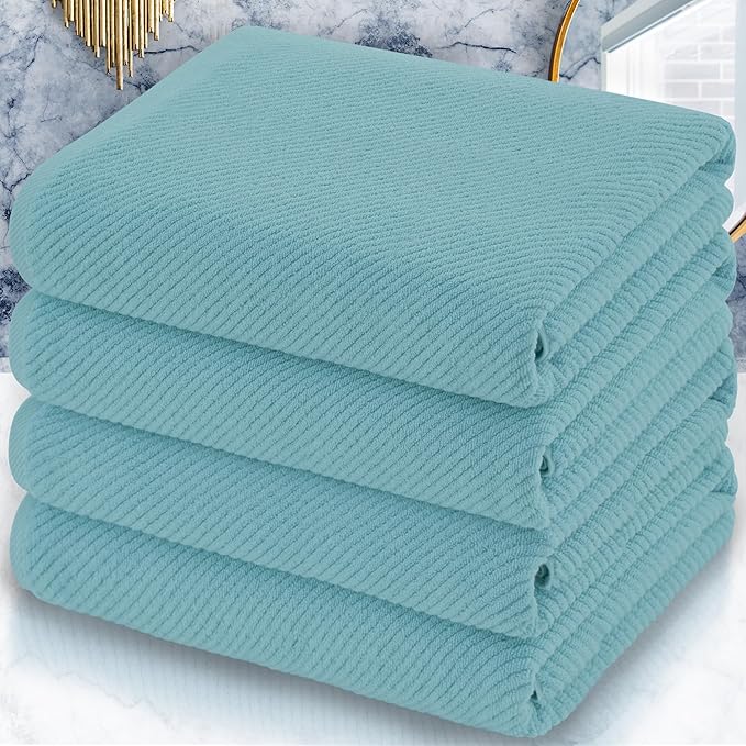 VOOVA & MOVAS Bath Towels 4PC, 100% Cotton, 30x56 in, Aqua Teal | Quick Dry, Hotel Quality, Thick, Soft, Absorbent, Towel Gift Set, Great For Hotel, Home, Holiday Present
