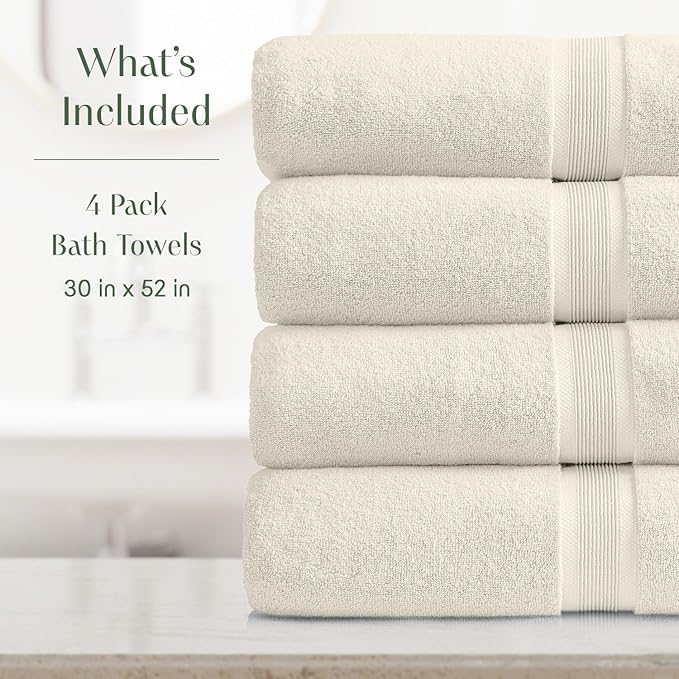 Springtree Home Luxury Bamboo Rayon Plush Bath Towel Set | 4-Pack | Beige | 35% Bamboo Rayon - 65% Zero Twist Cotton | Absorbent Quick-Dry Towels for Bathroom | Ultra Soft | OEKO-TEX Standard 100