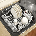 White Dish Drying Rack Over The Sink with Utensil Holder | Expandable Stainless Steel Dish Drainer for Small Kitchen, Apartment, RV, Counter Space Saving, Perfect Fit, Rustproof