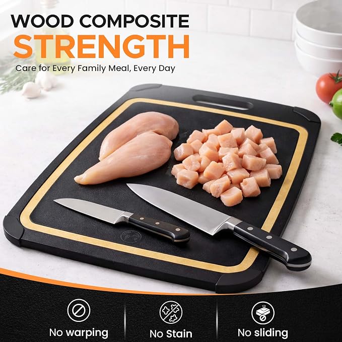 Earth's Dreams Composite Wood Cutting Board Set of 3, Built In Juice Groove | Dishwasher Safe,Non-Toxic, Cutting Boards for Kitchen – Large, Medium & Small Non-Slip Wood Charcuterie & Chopping Boards