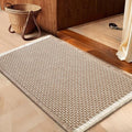 IM HOME Waffle Bath Mat Beige & White 32"x20", Boho Woven Modern Bath Mat Rugs, Absorbent Non Slip Bathroom Rugs, Soft Washable Bath Rugs with Tassels for Bedroom, Kitchen, Shower, Tub