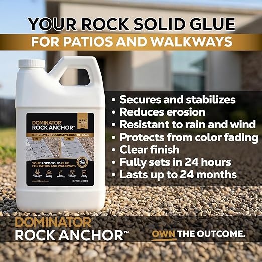 Dominator Rock Anchor 64oz - Rock Glue for Landscaping Gravel & Stone, Ready to Spray, Locks in River Rock, Pea Gravel & Decorative Rock, Prevents Scattering & Washouts, Water-Based