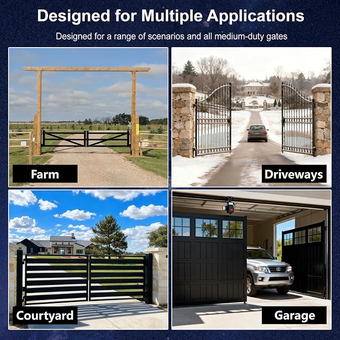 C01-L Solar Gate Openers with Batteries & Solar Panel for Dual Swing Gate Up to 14ft Long or 440lb Per Arm, Automatic Gate Openers for Driveway Dual Swing Gate with Long-Range Gate Opener Remote