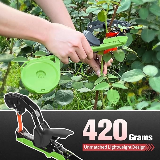 FUNTECK Easy & Fast Plant Tying Machine for Tomatoes, Grapes, Cucumbers - Professional Tying Tool Saves Labor with Spare Tapes and Staples, Green/Black