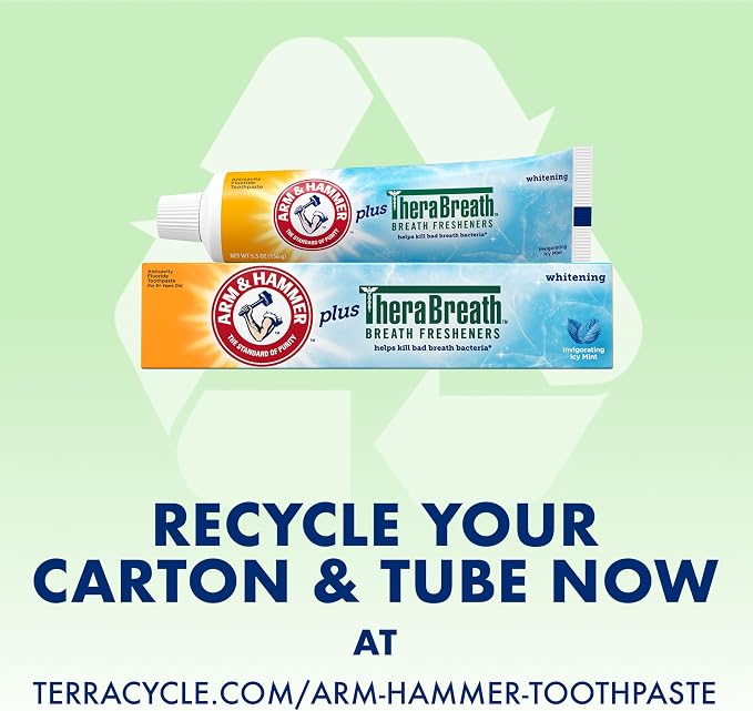 ARM & Hammer Toothpaste Plus TheraBreath Breath Fresheners, ICY Mint Flavor, Teeth Whitening Toothpaste, Anticavity Fluoride for Bad Breath, 5.5 Oz (Pack of 2)