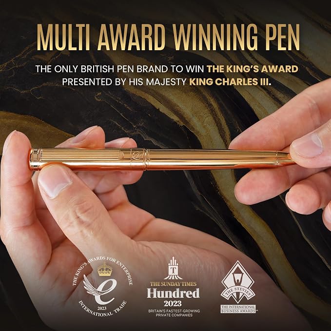 Scriveiner Personalized Gold Ballpoint Pen - Stunning Luxury Pen, Real Gold Plating, Schmidt Ink Refill, Best Engraved Ball Point Gift Set for Men & Women, Custom Name Engraving