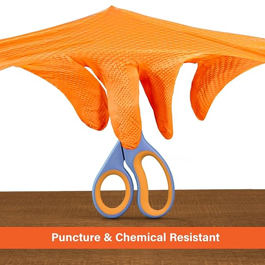1st Choice Orange 6 mil Nitrile Disposable Gloves Diamond Grip XL 200 | Bulk Purchasing Options, Medium Duty Gloves for Mechanics, Business, and Household Tasks, Food Safe and Chemical Resistant