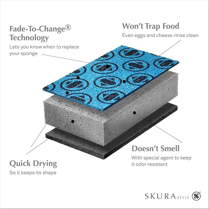 Skura Style Everyday Essentials — 4 Odor Free, Non-Scratch Kitchen Sponges + 4 Very SKRUBBY Heavy-Duty Scouring Pads + 10 Wipe Envy Lint-Free Microfiber Wipes