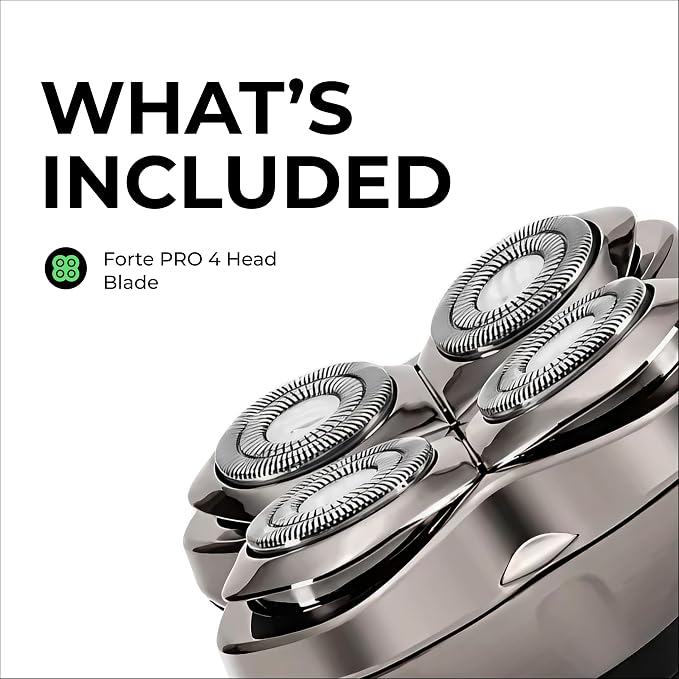Skull Shaver Forte PRO 4 Head Replacement Blade - Shaver Blade for Wet & Dry Shaving - Rotary Heads Design - Japanese Stainless Steel - Compatible with Pitbull, Palm & Butterfly Kiss Shavers