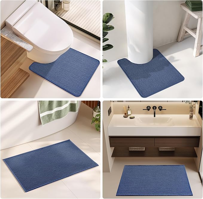 TYUU Toilet Rug, Thin Toilet Rugs U Shaped Washable Non Slip Absorbent Quick Dry Low Pile Toilet Mat, Navy Blue 20"x24" U Shape