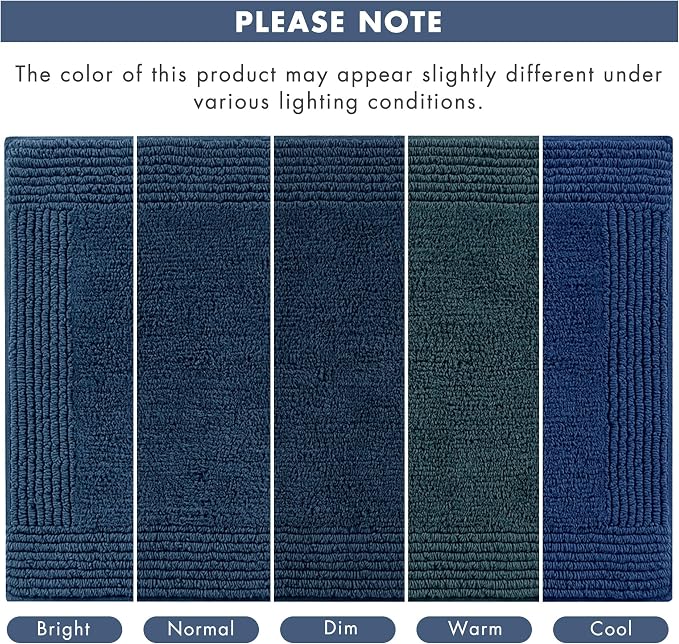 Madison Park Splendor Reversible 100% Cotton Bath Rug, 24 x 36, Navy | Tufted Bathroom Mat, 3000 GSM, Hotel Quality, Luxurious Plush, Medium Pile, Absorbent, Quick Dry, OEKO-TEX, Shower Room Décor
