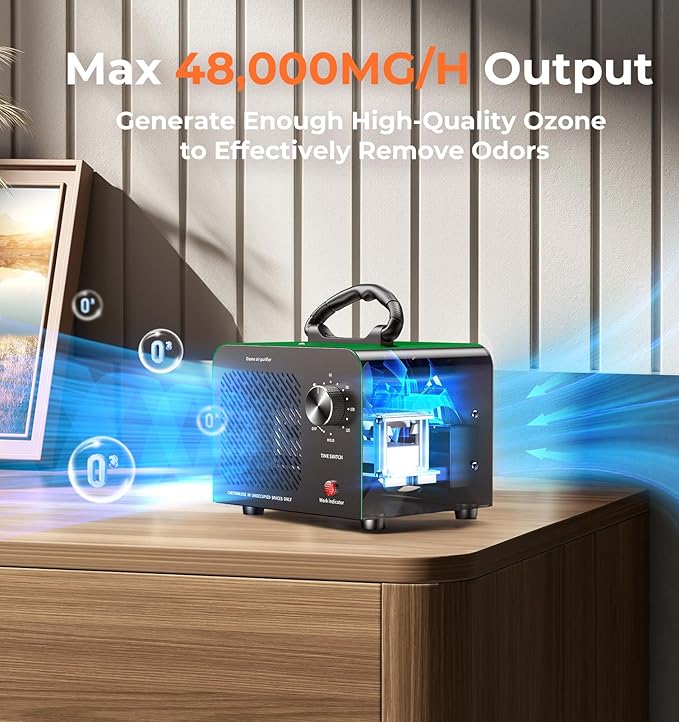 Hadlook Ozone Generator, 48,000mg/h High Capacity O3 Machine for Large Spaces Up to 4,000 Sq Ft, Portable Odor Eliminator for Car, Home, Basement, Smoke, Pets, and Commercial Use, Green