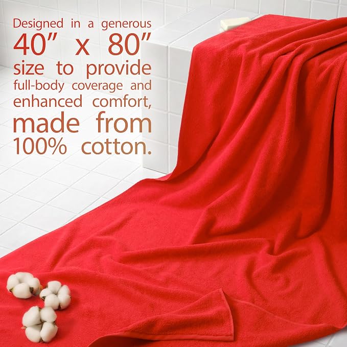 Cotton Paradise 100% Cotton Turkish Towel, Soft Absorbent Quick Dry, 40x80 Oversized Bath Sheet Towel, Red