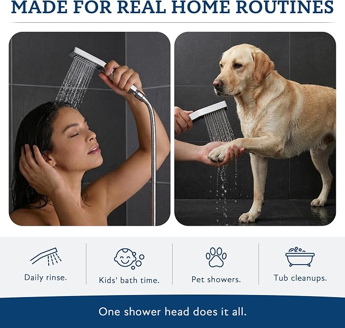 G-Promise All Metal 14 Inch Dual Square Shower Head with Handheld Spray Combo, Rain Shower Head, Adjustable Extension Arm, 3-Way Diverter, 71 Inch Extra Long Hose - A Bathroom Upgrade (Chrome)