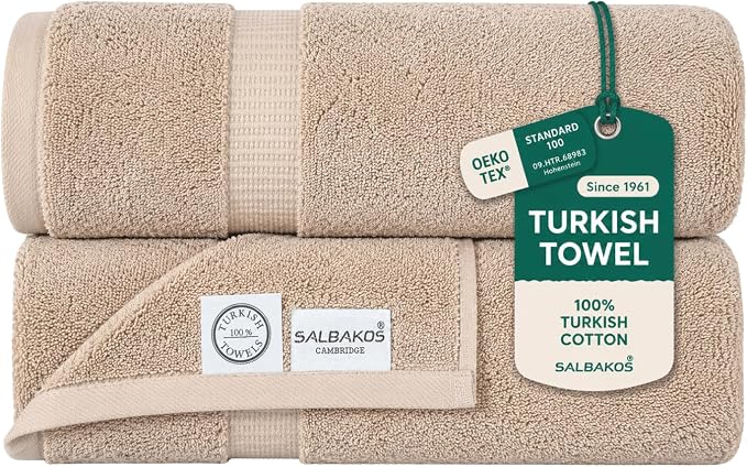 SALBAKOS 2-Piece 100% Turkish Cotton Bath Towels, Extra-Large 35x70, Taupe | Oversized Bath Sheet Towel for Bathroom & Beach, Thick, Super Soft, Highly Absorbent, Premium Hotel Quality, Made in Turkey