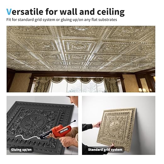 Art3d Drop Ceiling Tiles, Glue up Ceiling Tiles, 2'x2' Plastic Sheet in Antique Gold (12-Pack, 48 Sq.ft)