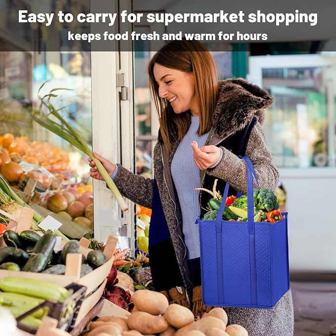 10 Pack 18L Thermal Cooler Bags, Zipper Top Grocery Carry Totes | reusable insulated storage bag, reliable hot cold hold, for food delivery, travel, camping, beach, picnic,supermarket trips