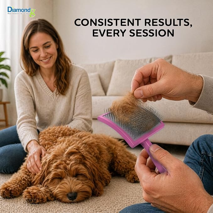 Diamondg Pet Slicker Brush for Dogs & Cats – Professional Grooming Brush for Shedding, Detangling & Coat Maintenance, Gentle Fine Wire Pins, Ergonomic Handle, Pink