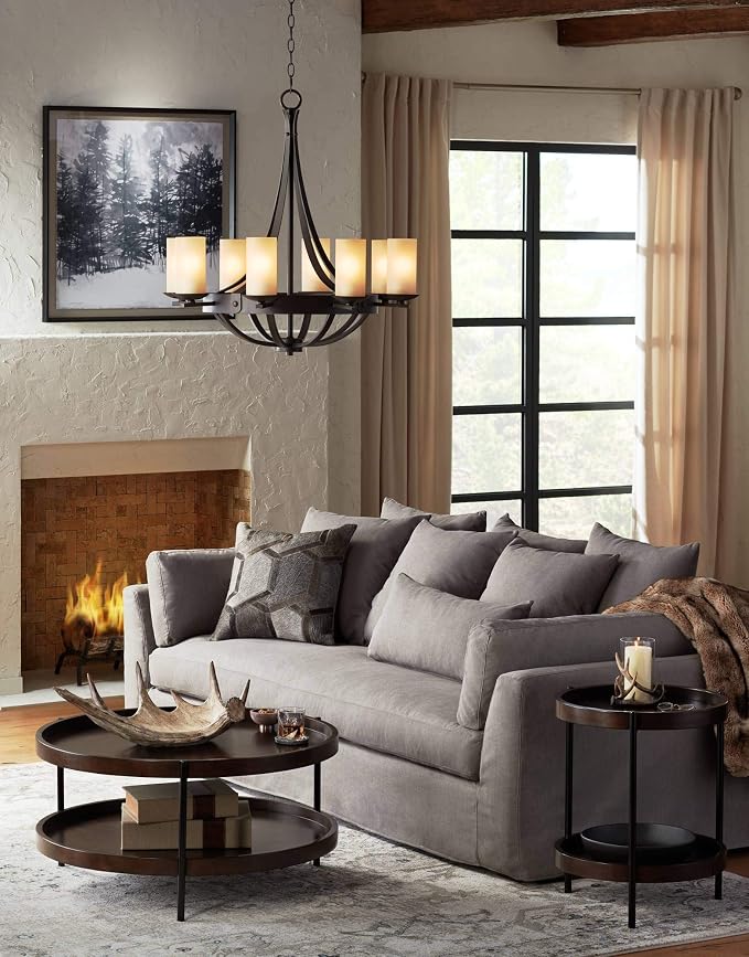 Sperry 28" Wide Bronze Bowl and Scavo Glass 8-Light Chandelier | Industrial Rustic Farmhouse Cylinder Fixture for Cottage Core Dining Room House Foyer Kitchen Island Entryway Bedroom