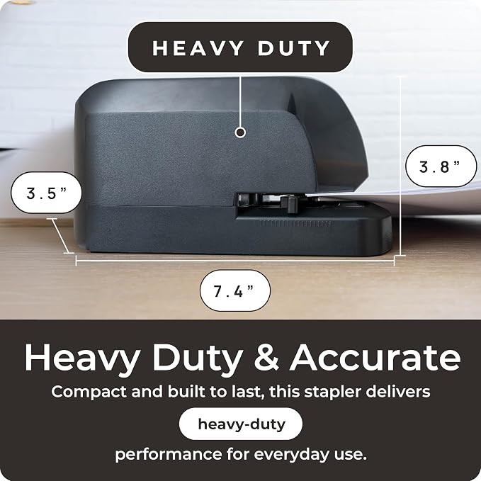 EcoElectronix Heavy Duty Automatic Electric Stapler - Industrial Desktop Office, 45 Sheet High Capacity, Quiet Operation, Jam-Free, Easy Reload - AC Adapter