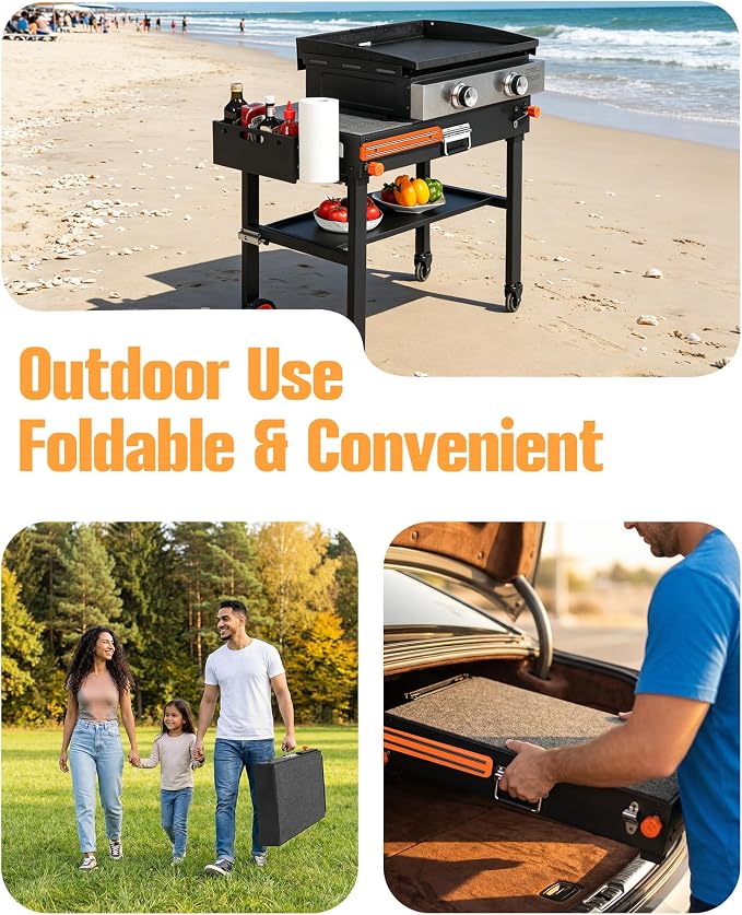Blackstone Stand for 17" or 22" Griddle, Heavy Duty 450 LBS Blackstone Table, Foldable Portable Grill Cart with Locking Wheels, 20s Quick Setup, Anti-Wobble, Ideal for Backyard, Camping, Tailgating