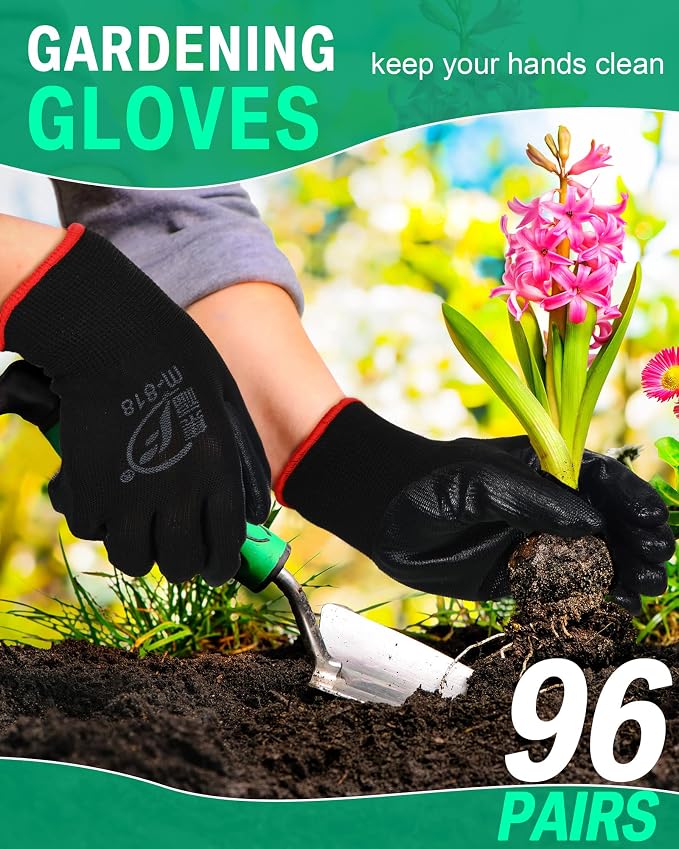 Thenshop 96 Pairs Work Bulk Gloves for Men Women Rubber Coated Safety Garden Gloves for Gardening